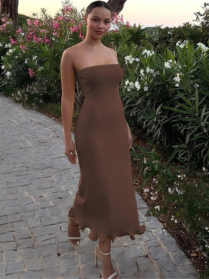 Sleeveless Ruffle Bodycon Midi Dress - Womens Solid Party Clubwear for Autumn Winter - ZOOMNSTORE