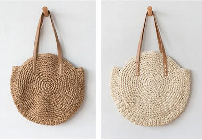 Vintage Woven Straw Beach Bag - Handmade Raffia Rattan Shoulder Bag - ZOOMNSTORE