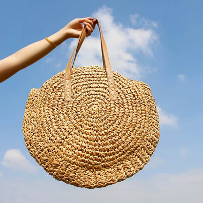 Vintage Woven Straw Beach Bag - Handmade Raffia Rattan Shoulder Bag - ZOOMNSTORE