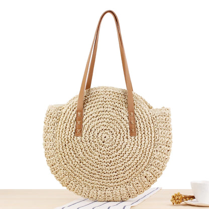 Vintage Woven Straw Beach Bag - Handmade Raffia Rattan Shoulder Bag - ZOOMNSTORE