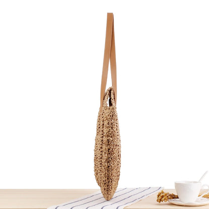 Vintage Woven Straw Beach Bag - Handmade Raffia Rattan Shoulder Bag - ZOOMNSTORE