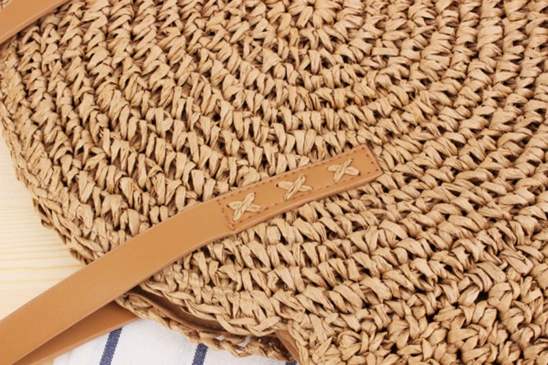 Vintage Woven Straw Beach Bag - Handmade Raffia Rattan Shoulder Bag - ZOOMNSTORE