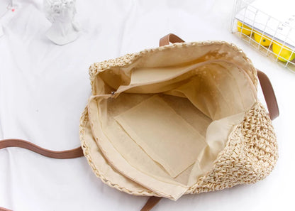 Vintage Woven Straw Beach Bag - Handmade Raffia Rattan Shoulder Bag - ZOOMNSTORE