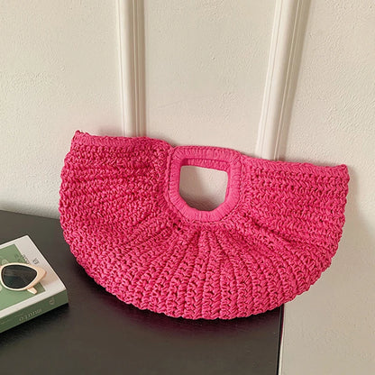 Handmade Rattan Half-Moon Beach Tote Bag - Summer Straw Fashion Handbag - ZOOMNSTORE