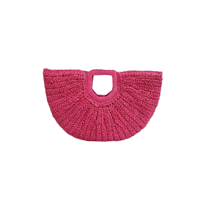 Handmade Rattan Half-Moon Beach Tote Bag - Summer Straw Fashion Handbag - ZOOMNSTORE