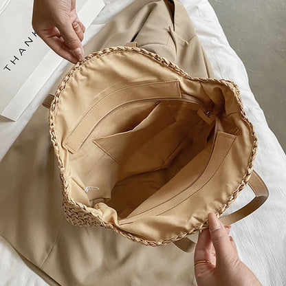 Handmade Woven Straw Beach Bag - Large Capacity Rattan Shoulder Tote for Women - ZOOMNSTORE