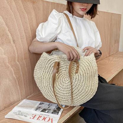 Handmade Woven Straw Beach Bag - Large Capacity Rattan Shoulder Tote for Women - ZOOMNSTORE