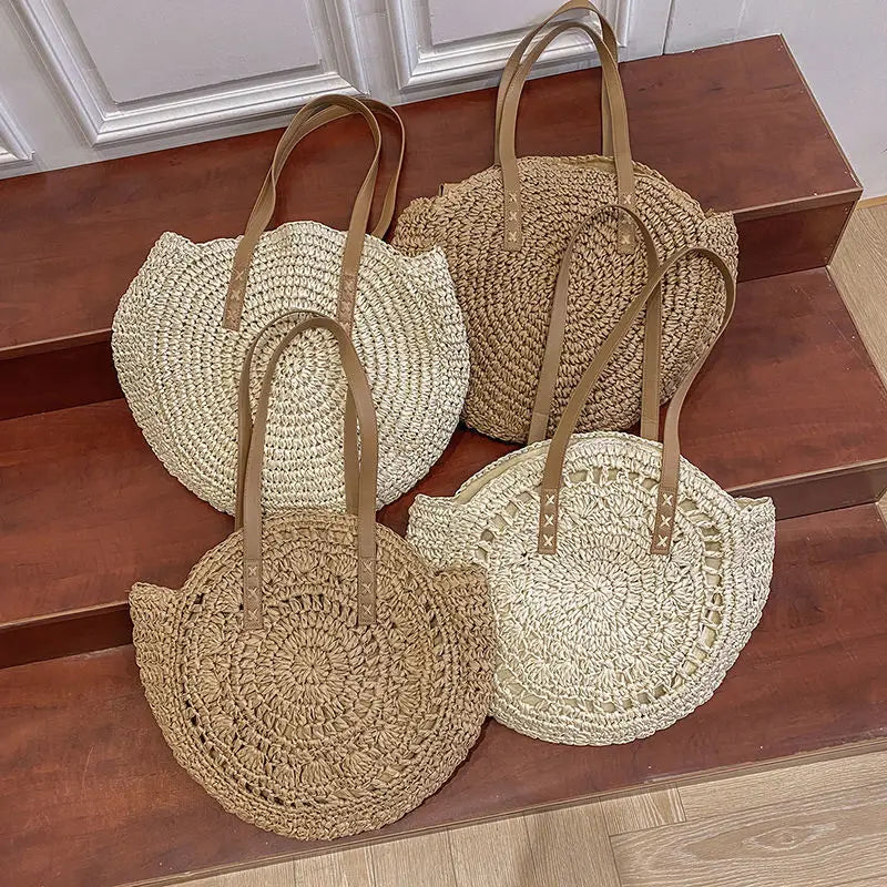 Handmade Woven Straw Beach Bag - Large Capacity Rattan Shoulder Tote for Women - ZOOMNSTORE