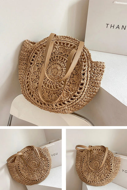 Handmade Woven Straw Beach Bag - Large Capacity Rattan Shoulder Tote for Women - ZOOMNSTORE