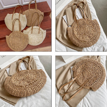Handmade Woven Straw Beach Bag - Large Capacity Rattan Shoulder Tote for Women - ZOOMNSTORE