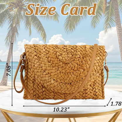 Straw Woven Shoulder Bag - Handmade Summer Beach Handbag for Women - ZOOMNSTORE