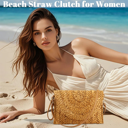 Straw Woven Shoulder Bag - Handmade Summer Beach Handbag for Women - ZOOMNSTORE