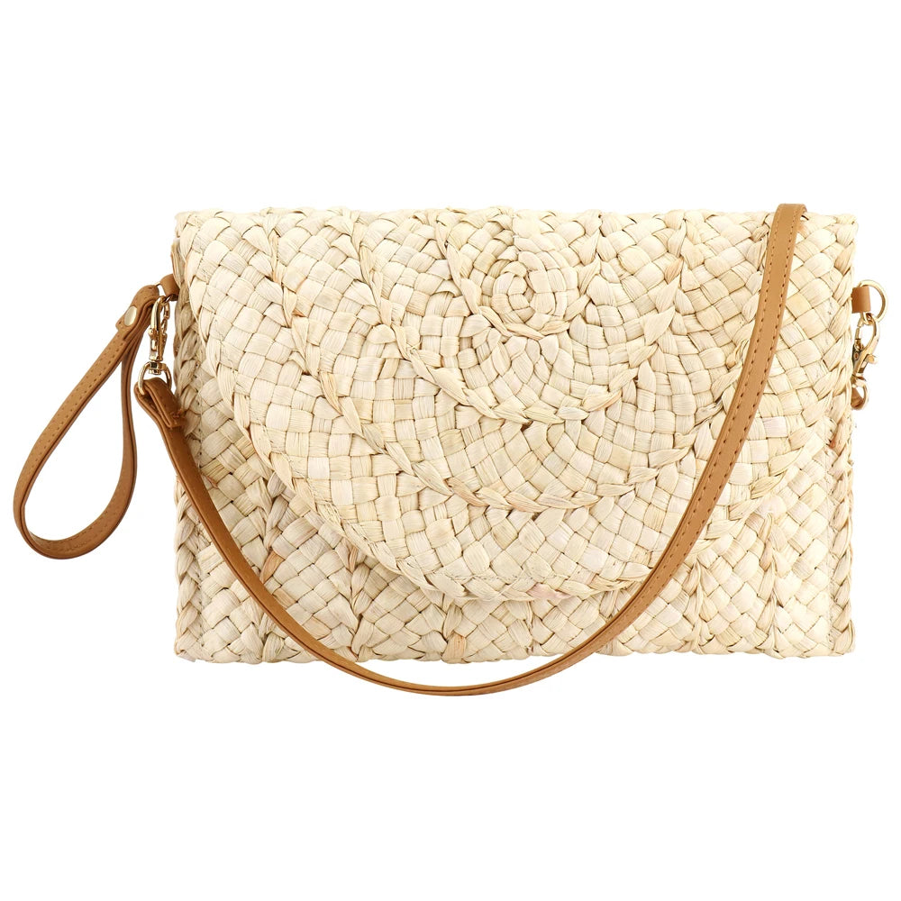Straw Woven Shoulder Bag - Handmade Summer Beach Handbag for Women - ZOOMNSTORE