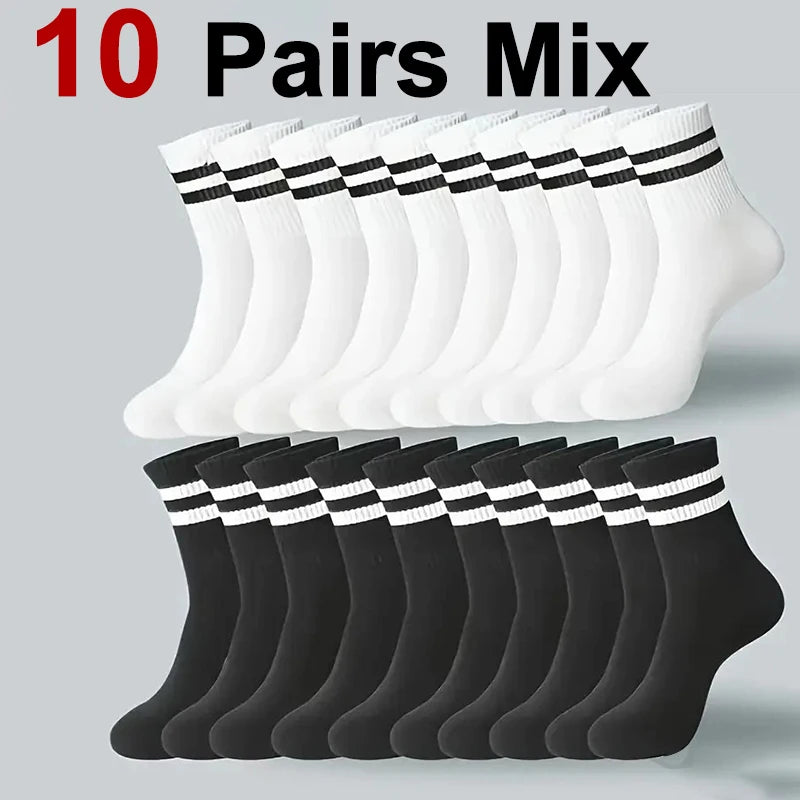 Striped Crew Socks – Breathable Odor Proof Men’s Casual Soft Polyester Spandex Socks - ZOOMNSTORE
