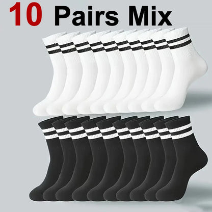 Striped Crew Socks – Breathable Odor Proof Men’s Casual Soft Polyester Spandex Socks - ZOOMNSTORE