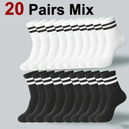 Striped Crew Socks – Breathable Odor Proof Men’s Casual Soft Polyester Spandex Socks - ZOOMNSTORE