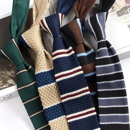 Narrow Striped Knitted Necktie for Men - Retro Korean Style Casual Cravat Accessory - ZOOMNSTORE
