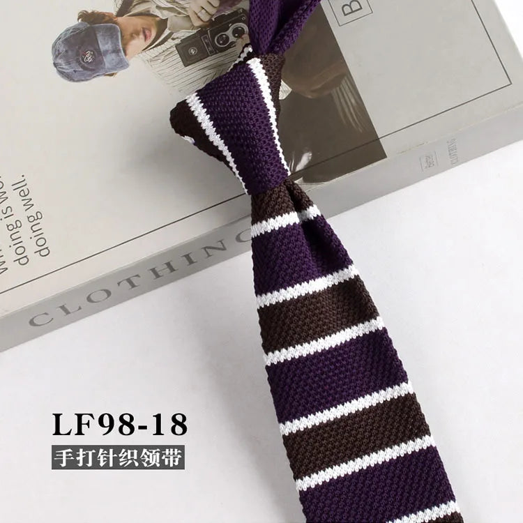Narrow Striped Knitted Necktie for Men - Retro Korean Style Casual Cravat Accessory - ZOOMNSTORE