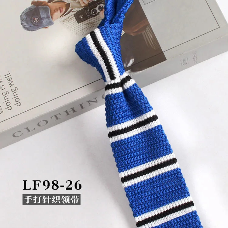 Narrow Striped Knitted Necktie for Men - Retro Korean Style Casual Cravat Accessory - ZOOMNSTORE