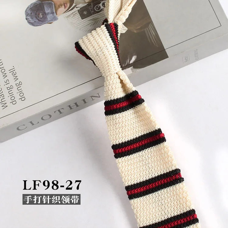 Narrow Striped Knitted Necktie for Men - Retro Korean Style Casual Cravat Accessory - ZOOMNSTORE