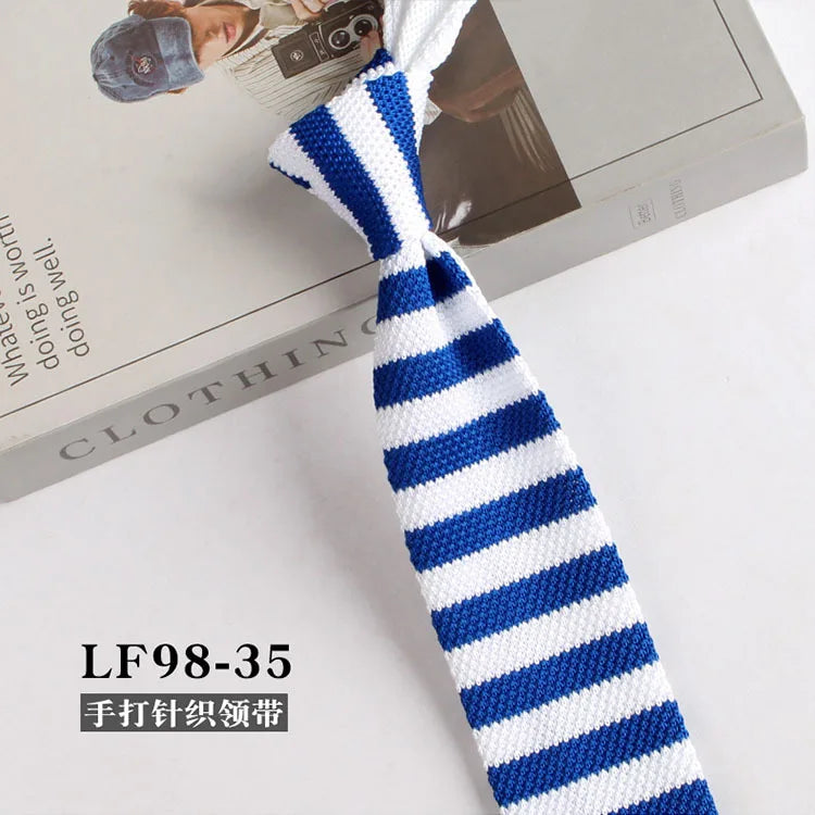 Narrow Striped Knitted Necktie for Men - Retro Korean Style Casual Cravat Accessory - ZOOMNSTORE