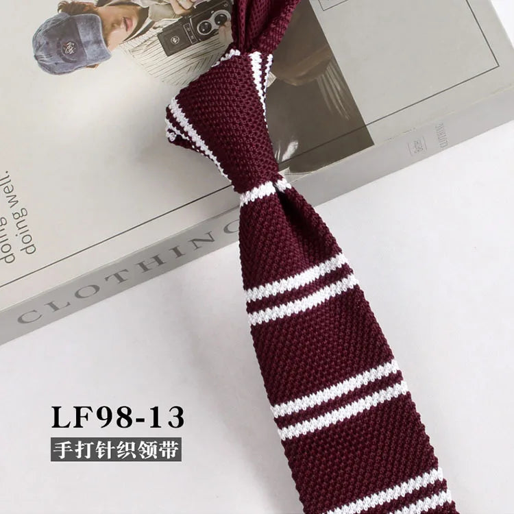 Narrow Striped Knitted Necktie for Men - Retro Korean Style Casual Cravat Accessory - ZOOMNSTORE