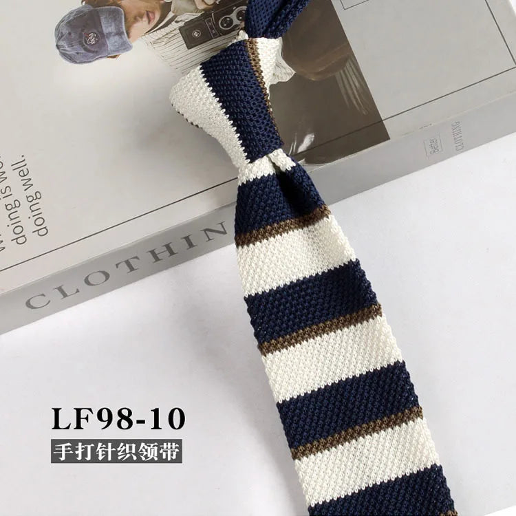 Narrow Striped Knitted Necktie for Men - Retro Korean Style Casual Cravat Accessory - ZOOMNSTORE