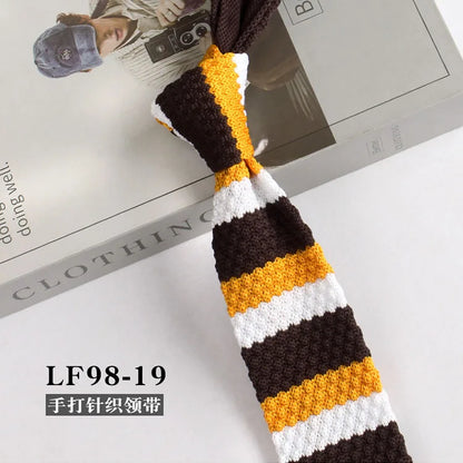 Narrow Striped Knitted Necktie for Men - Retro Korean Style Casual Cravat Accessory - ZOOMNSTORE