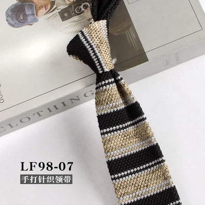 Narrow Striped Knitted Necktie for Men - Retro Korean Style Casual Cravat Accessory - ZOOMNSTORE