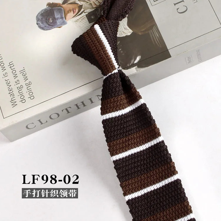 Narrow Striped Knitted Necktie for Men - Retro Korean Style Casual Cravat Accessory - ZOOMNSTORE