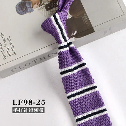 Narrow Striped Knitted Necktie for Men - Retro Korean Style Casual Cravat Accessory - ZOOMNSTORE