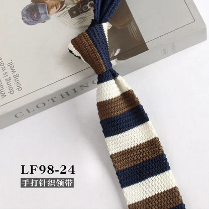 Narrow Striped Knitted Necktie for Men - Retro Korean Style Casual Cravat Accessory - ZOOMNSTORE