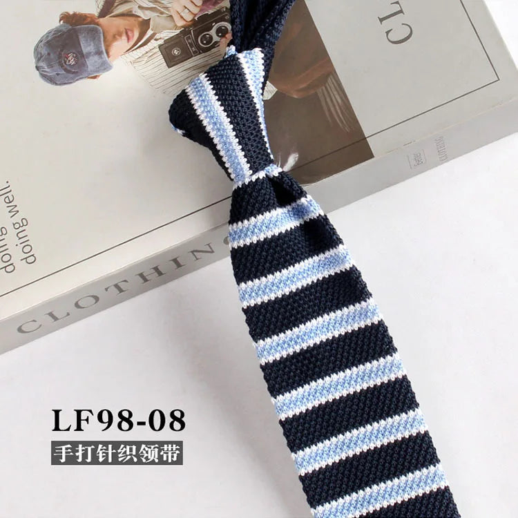 Narrow Striped Knitted Necktie for Men - Retro Korean Style Casual Cravat Accessory - ZOOMNSTORE