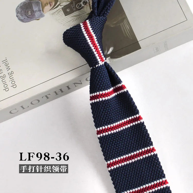 Narrow Striped Knitted Necktie for Men - Retro Korean Style Casual Cravat Accessory - ZOOMNSTORE