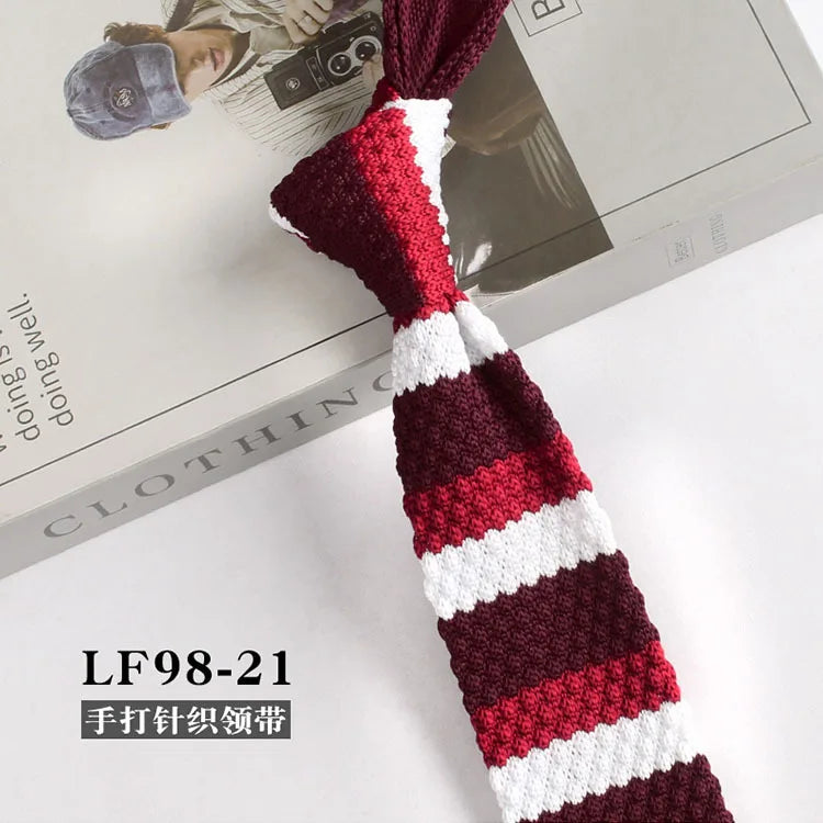 Narrow Striped Knitted Necktie for Men - Retro Korean Style Casual Cravat Accessory - ZOOMNSTORE