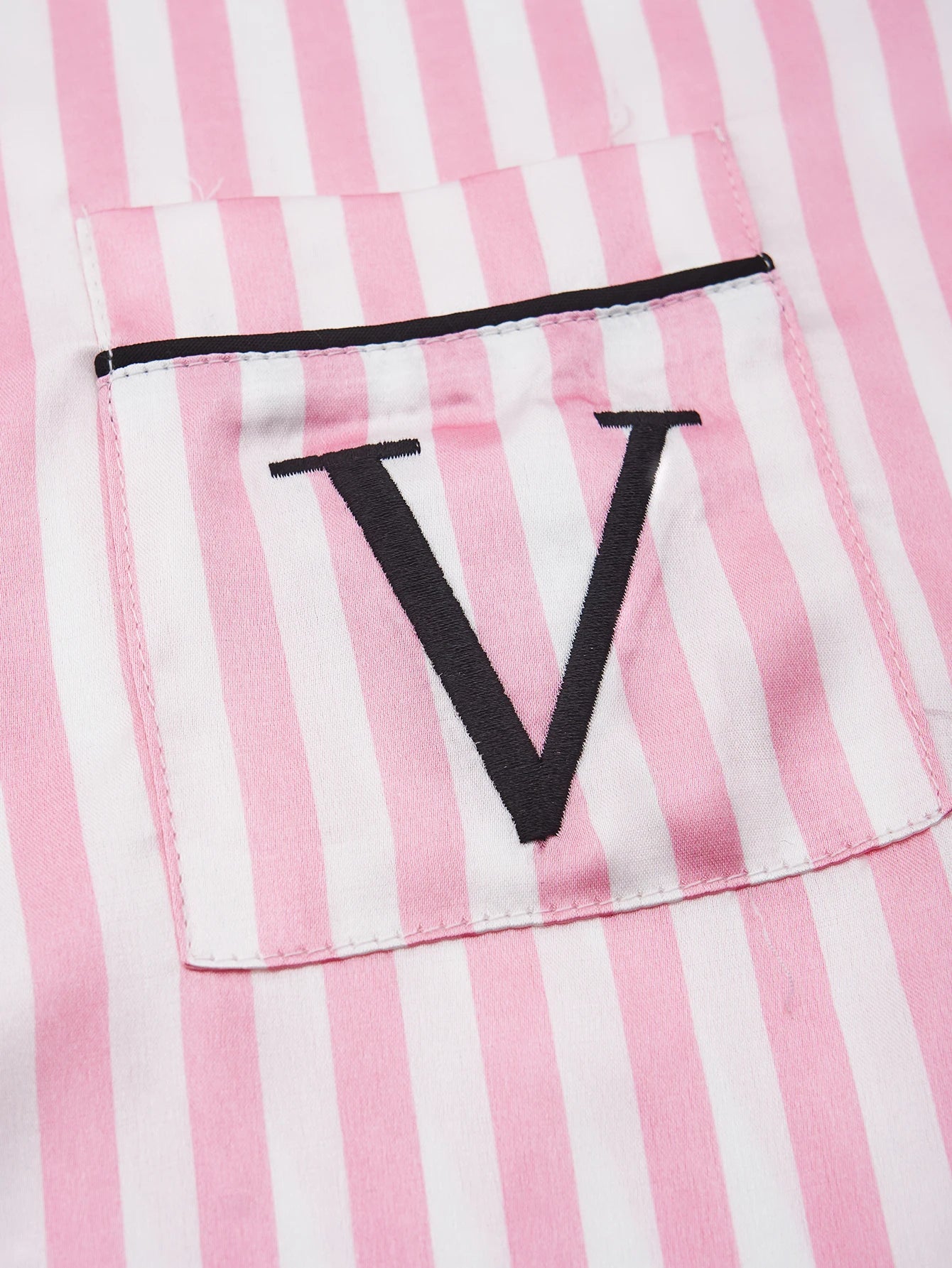 Classic Satin Pajama Set - Striped Short Sleeve with Pocket and Lapel Collar - ZOOMNSTORE