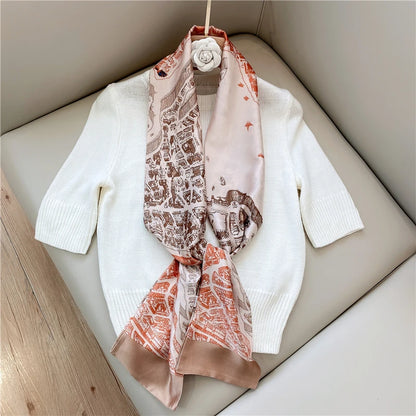 Striped Satin Silk Scarf for Women - Double-Sided Luxury Neck Neckerchief - ZOOMNSTORE