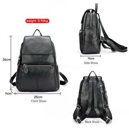 Stylish Black and White Leather Womens Backpack - Anti-Theft Large Capacity Travel Rucksack - ZOOMNSTORE