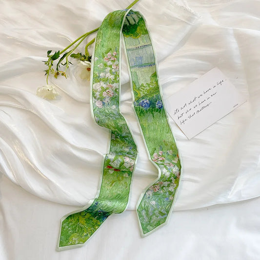 Stylish Satin Silk Scarf - Designer Oil Print Neck Tie  Hair Band for Women - ZOOMNSTORE