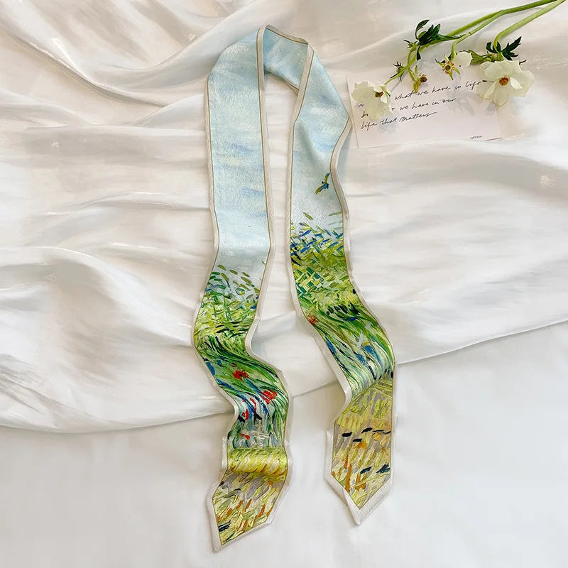 Stylish Satin Silk Scarf - Designer Oil Print Neck Tie  Hair Band for Women - ZOOMNSTORE