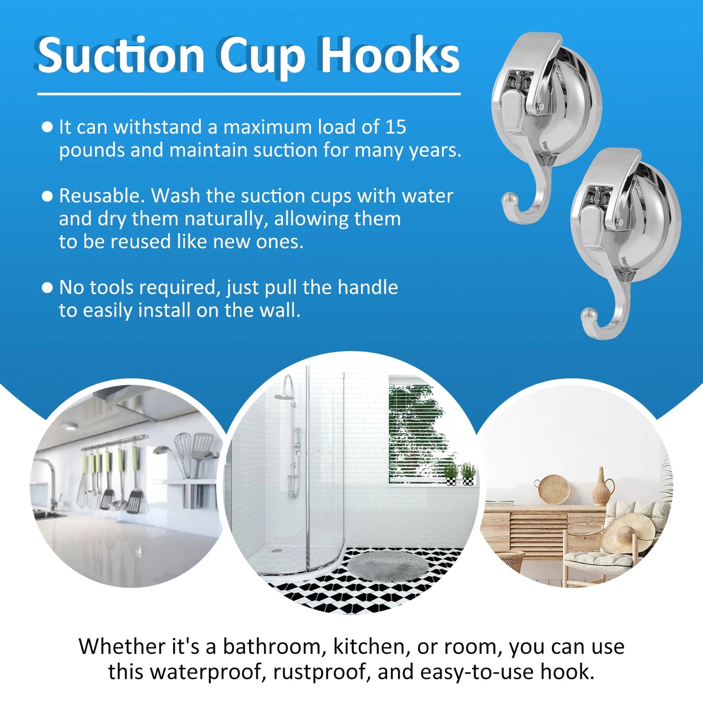 Heavy Duty Suction Cup Hooks - Super Suction Shower  Kitchen Hooks 2 Pcs - ZOOMNSTORE