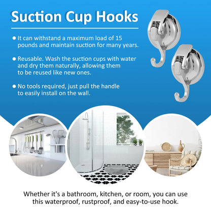 Heavy Duty Suction Cup Hooks - Super Suction Shower  Kitchen Hooks 2 Pcs - ZOOMNSTORE