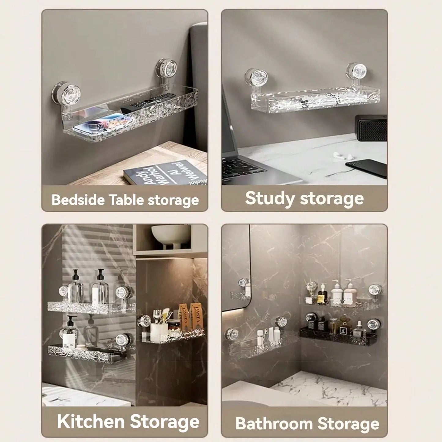 Suction Cup Shower Caddy | Clear Plastic Organizer With Water Drainage & Easy Install Rack - ZOOMNSTORE