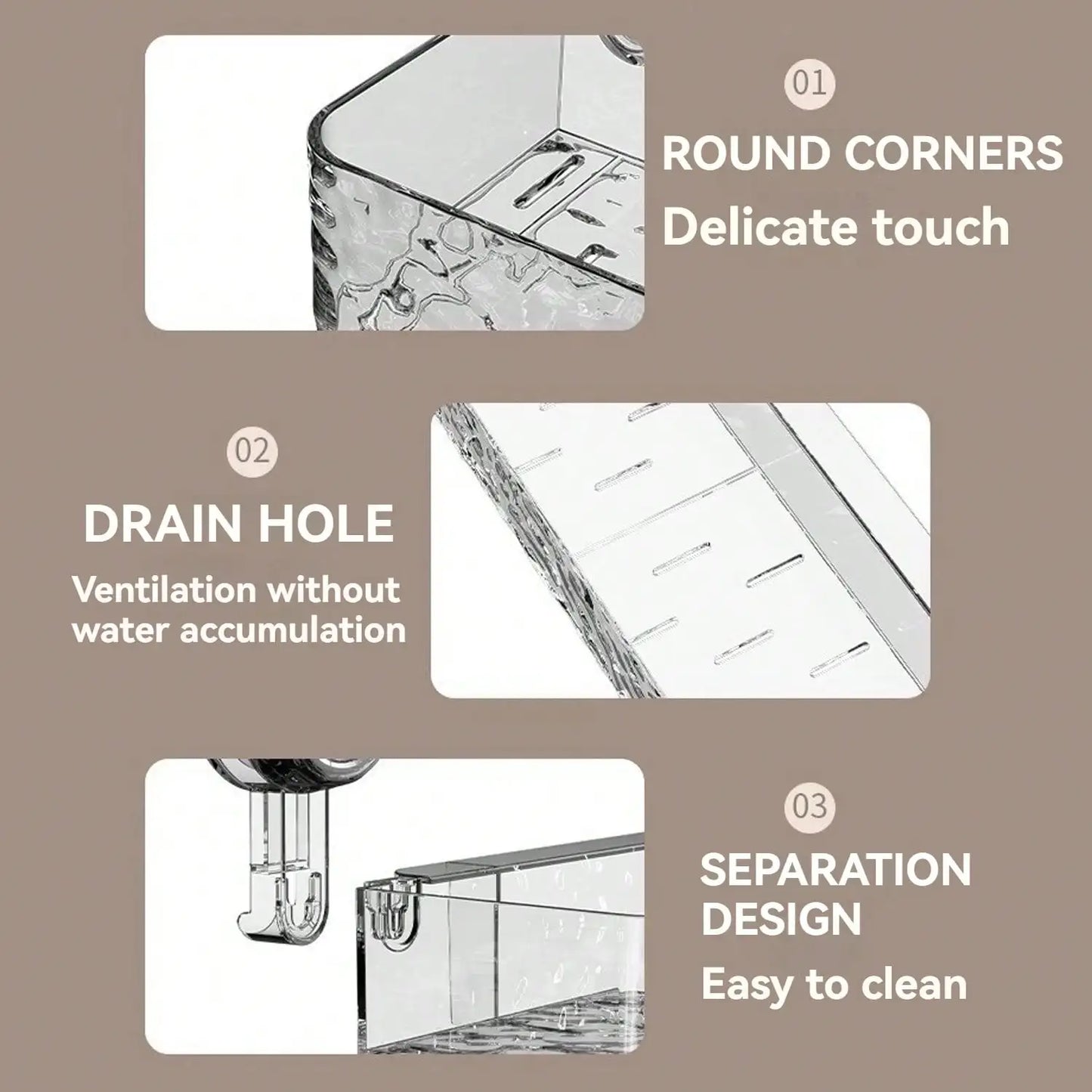 Suction Cup Shower Caddy | Clear Plastic Organizer With Water Drainage & Easy Install Rack - ZOOMNSTORE