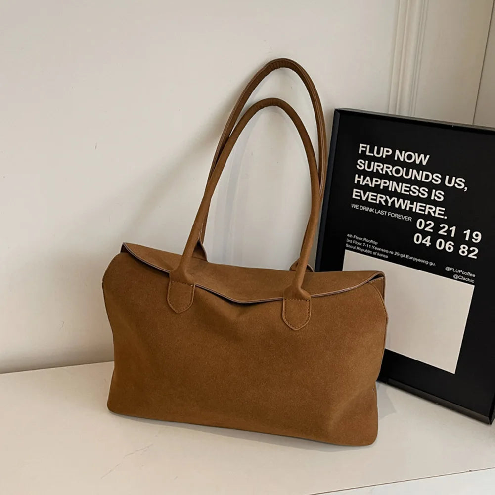 Suede Shoulder Bag - Trendy Tote for Work  Travel Unisex Design with Inner Pocket - ZOOMNSTORE