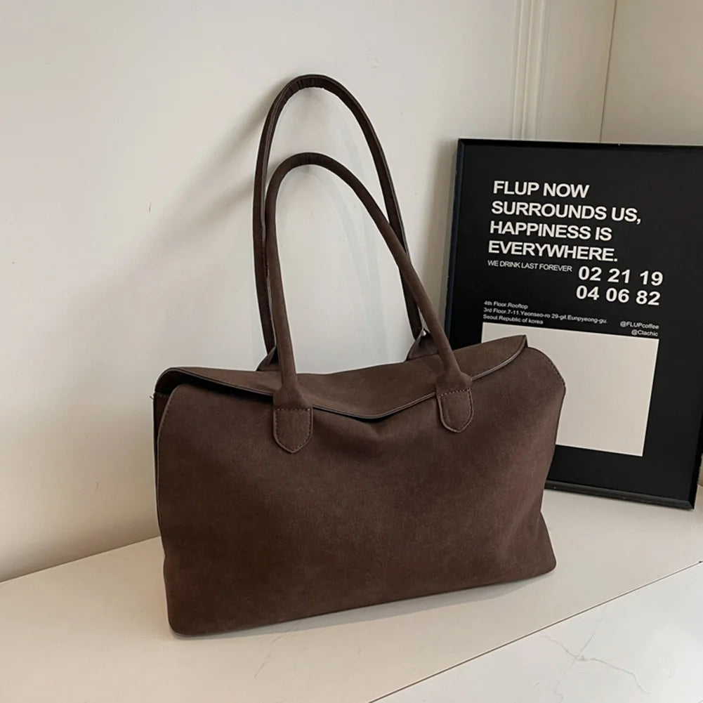Suede Shoulder Bag - Trendy Tote for Work  Travel Unisex Design with Inner Pocket - ZOOMNSTORE