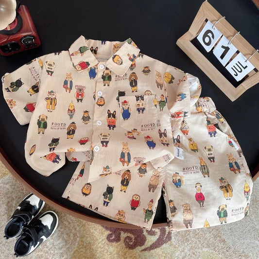 Summer Baby Boys Cartoon Outfit - 2-Piece Shirt  Shorts Set - ZOOMNSTORE