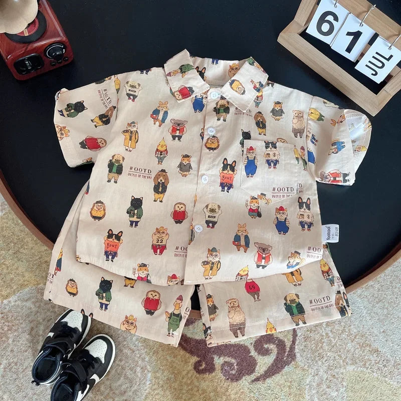 Summer Baby Boys Cartoon Outfit - 2-Piece Shirt  Shorts Set - ZOOMNSTORE