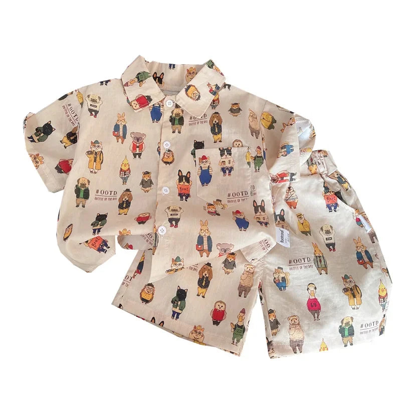 Summer Baby Boys Cartoon Outfit - 2-Piece Shirt  Shorts Set - ZOOMNSTORE