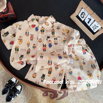 Summer Baby Boys Cartoon Outfit - 2-Piece Shirt  Shorts Set - ZOOMNSTORE